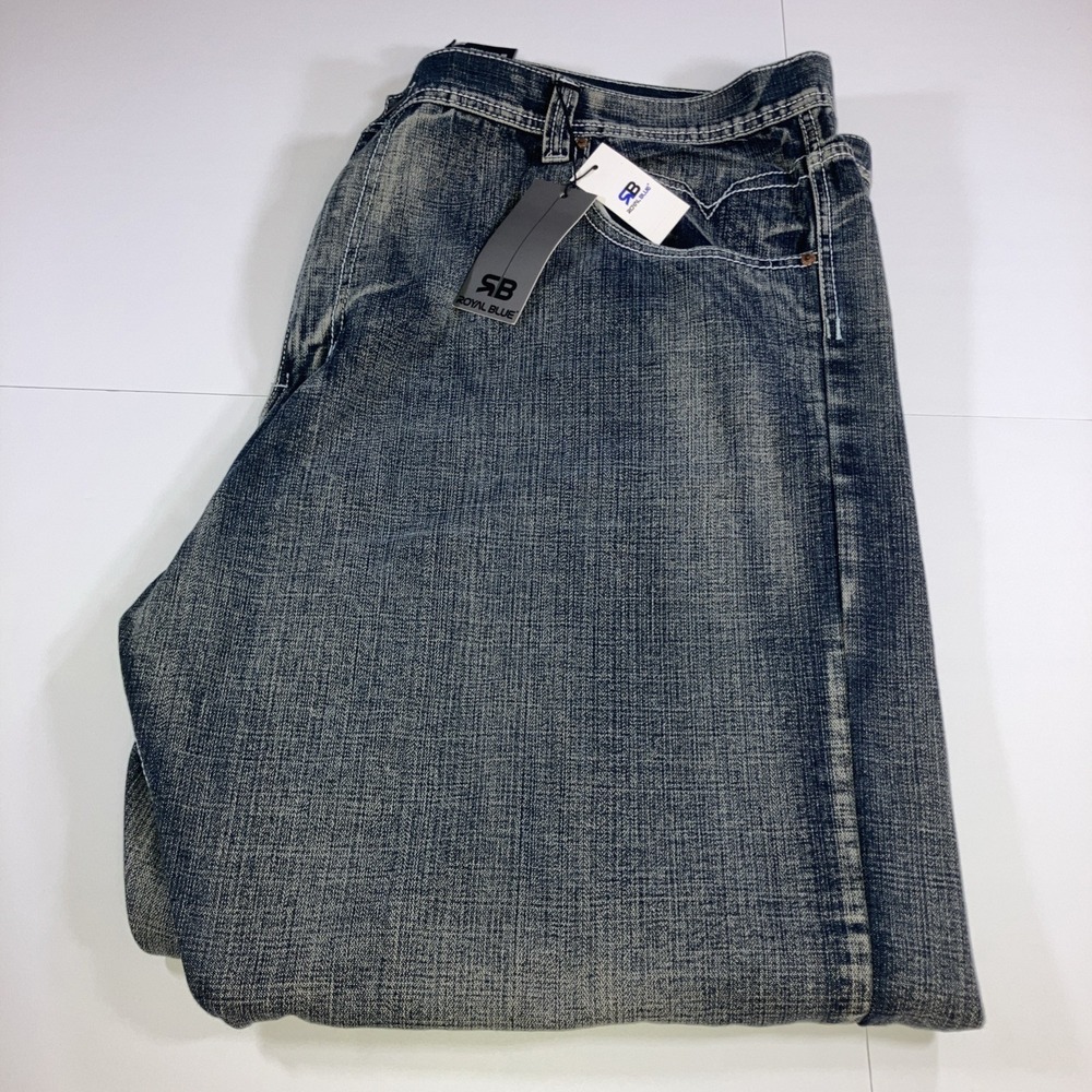 Royal Blue Brand Jeans Mens 52x32 Relaxed Fit Distressed Medium Wash NWT